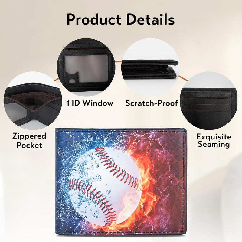 Fonwill Teen Boys Wallet, Birthday Gift for 5 6 7 8 9 10 11 12 Year Old Boys, Cool Baseball Bifold Rfid Blocking Leather Wallet With Coin Pocket ID Window, Christmas Birthday Gift for Boy Girls Teen 3-14 Ages - Image 4